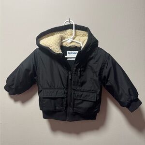 Old Navy Toddler Black Coat with Fleece Hood